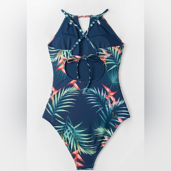 Women's One Piece Swimsuit High Neck Tummy Control Swimwear Bathing NWT Size M - Picture 2 of 3